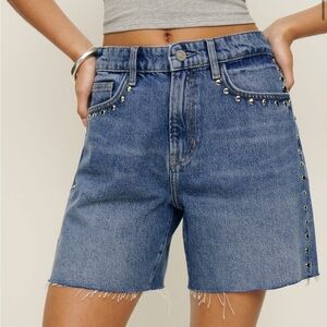 Raye Mid Rise Relaxed 6" Studded Jean Shorts